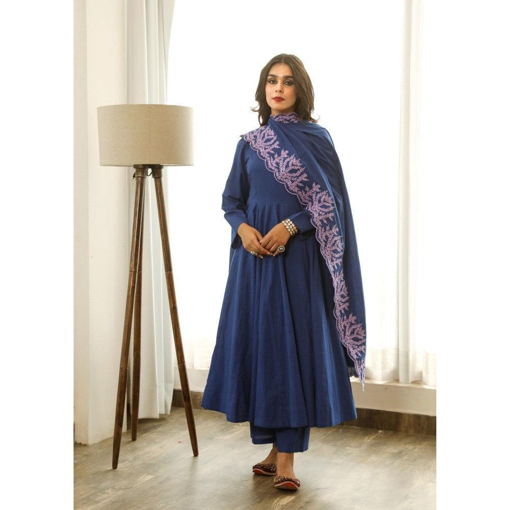 Gulabo Jaipur Mahnoor Blue Anarkali (Set of 3)