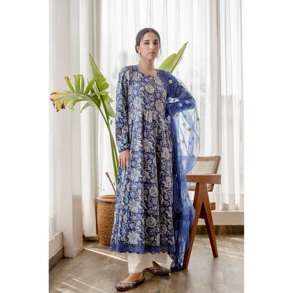 Gulabo Jaipur Dahlia Blue Anarkali (Set of 3)
