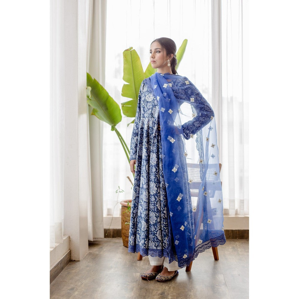 Gulabo Jaipur Dahlia Blue Anarkali (Set of 3)