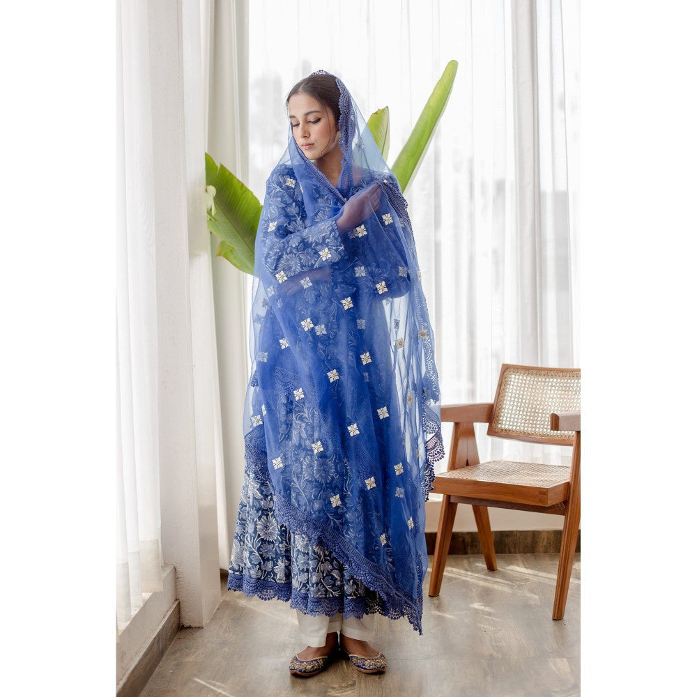 Gulabo Jaipur Dahlia Blue Anarkali (Set of 3)