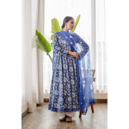 Gulabo Jaipur Dahlia Blue Anarkali (Set of 3)