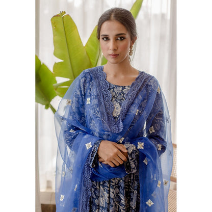 Gulabo Jaipur Dahlia Blue Anarkali (Set of 3)