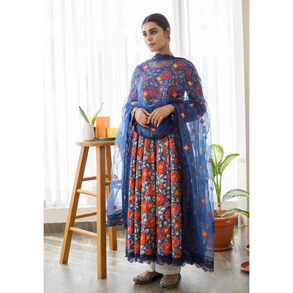 Gulabo Jaipur Dahlia Indigo Anarkali (Set of 3)