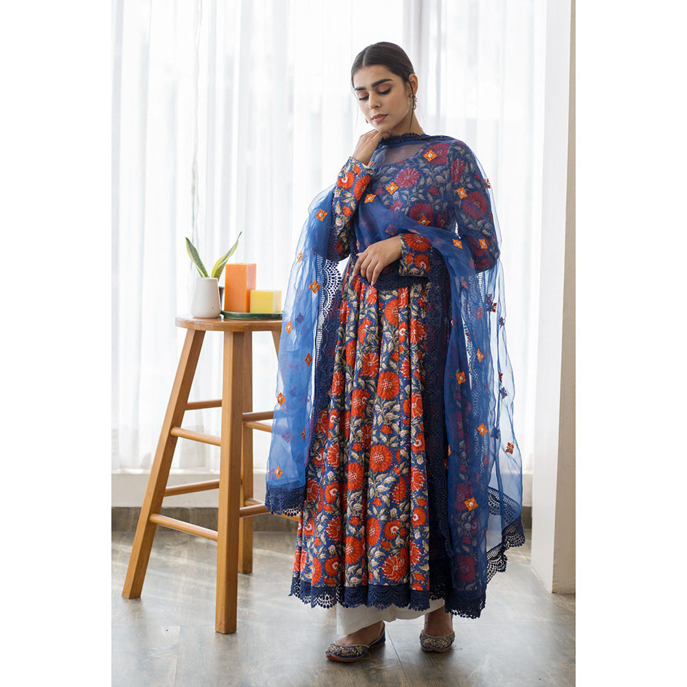 Gulabo Jaipur Dahlia Indigo Anarkali (Set of 3)