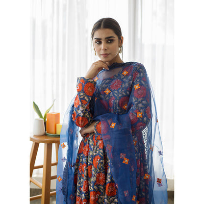 Gulabo Jaipur Dahlia Indigo Anarkali (Set of 3)