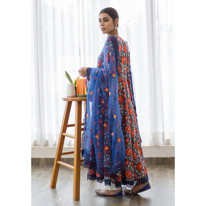 Gulabo Jaipur Dahlia Indigo Anarkali (Set of 3)