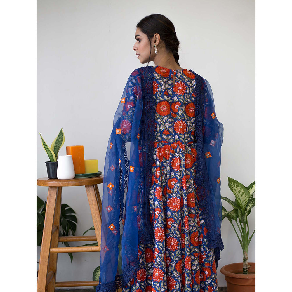 Gulabo Jaipur Dahlia Indigo Anarkali (Set of 3)