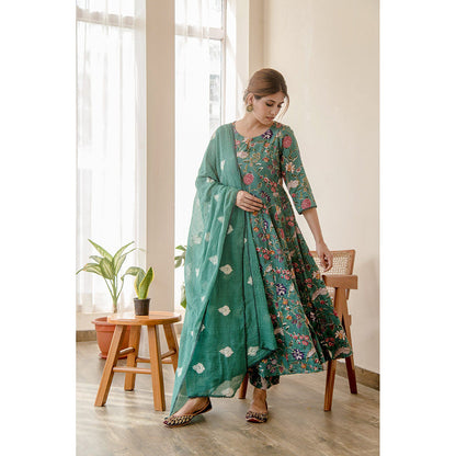 Gulabo Jaipur Orchid Emerald Green Anarkali (Set of 3)