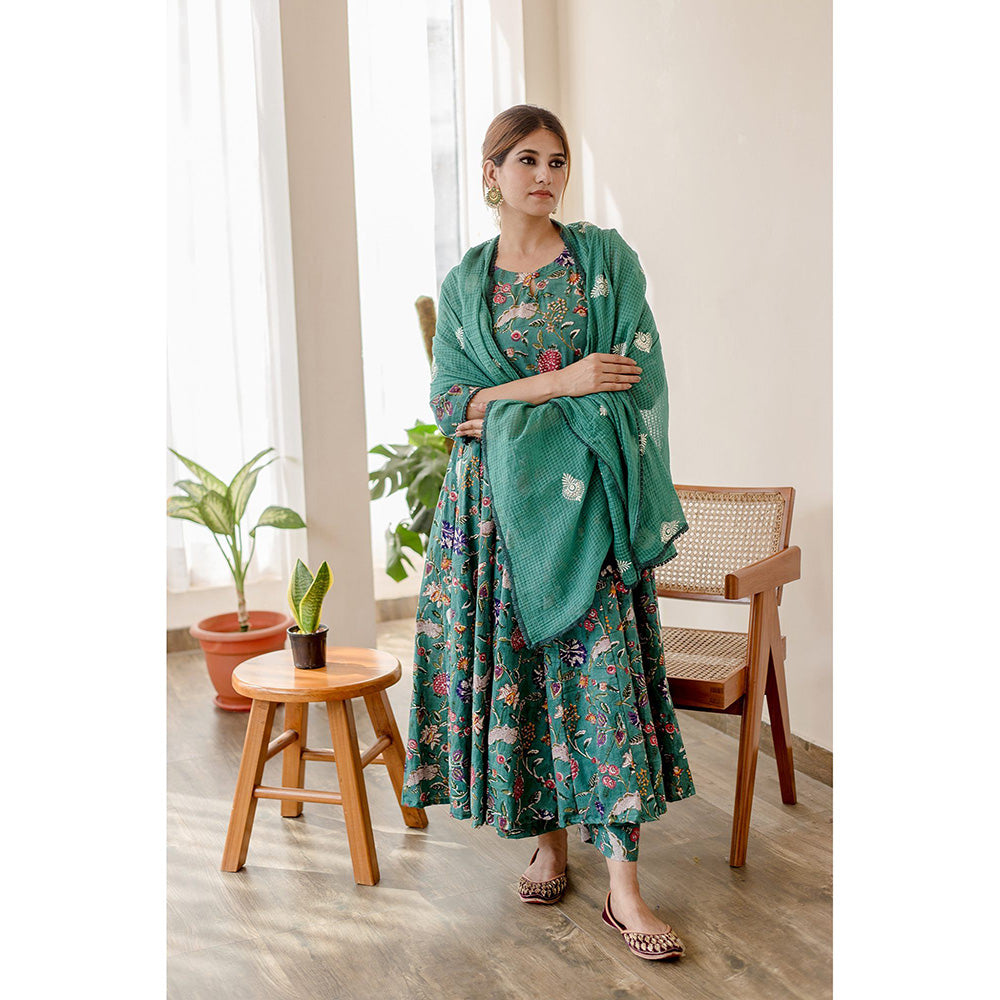 Gulabo Jaipur Orchid Emerald Green Anarkali (Set of 3)