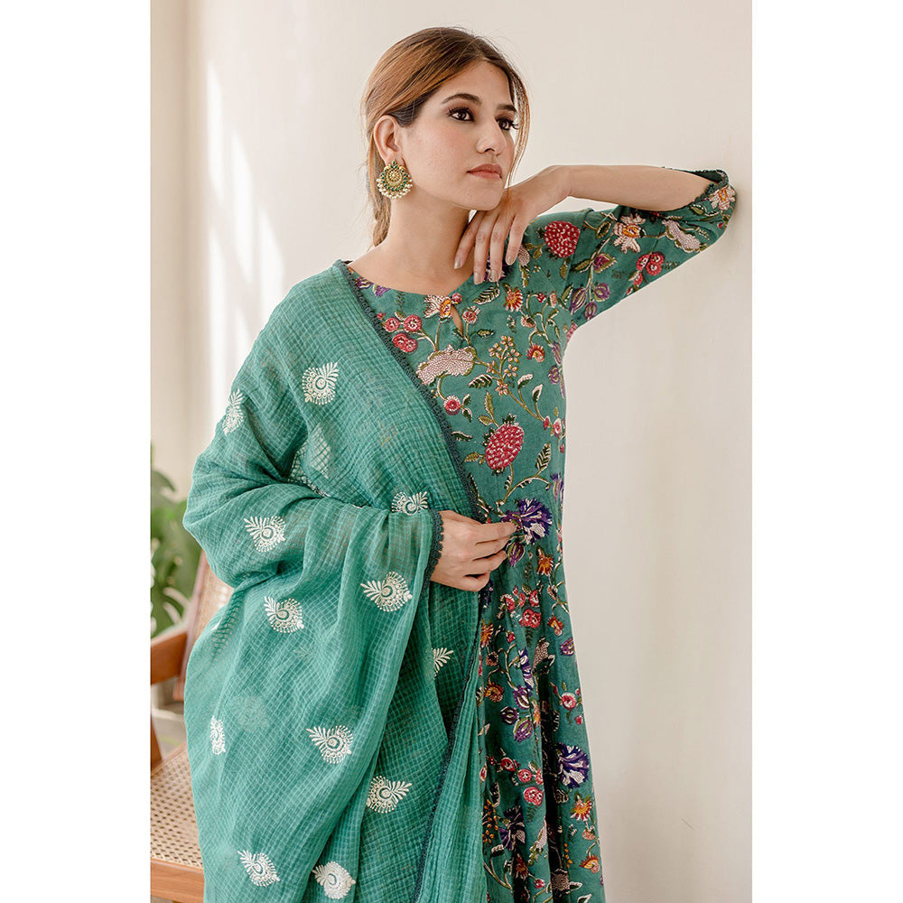Gulabo Jaipur Orchid Emerald Green Anarkali (Set of 3)