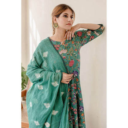 Gulabo Jaipur Orchid Emerald Green Anarkali (Set of 3)