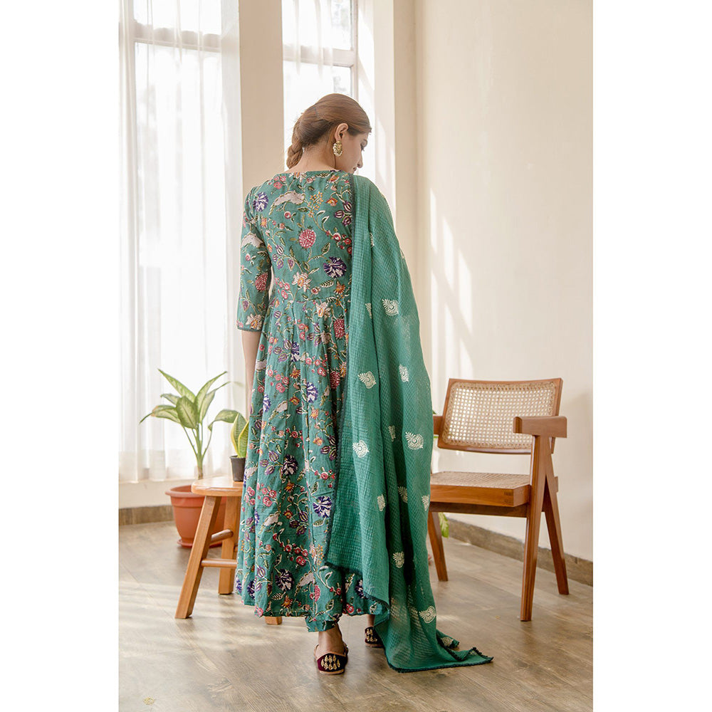 Gulabo Jaipur Orchid Emerald Green Anarkali (Set of 3)