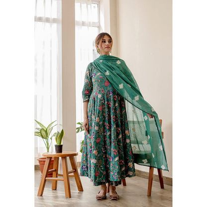 Gulabo Jaipur Orchid Emerald Green Anarkali (Set of 3)