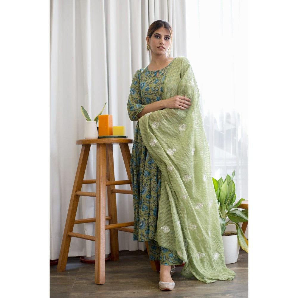 Gulabo Jaipur Orchid Green Anarkali (Set of 3)
