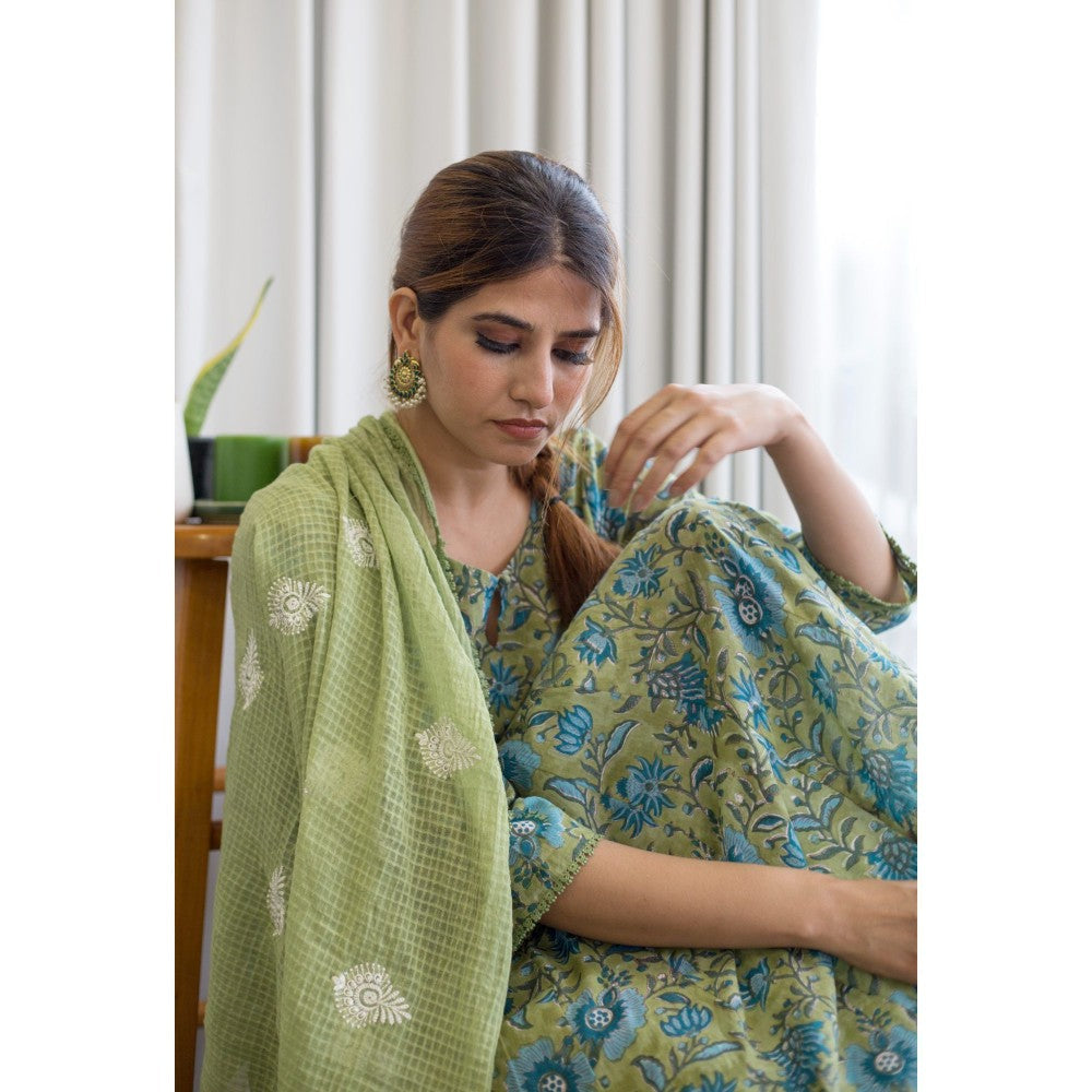 Gulabo Jaipur Orchid Green Anarkali (Set of 3)