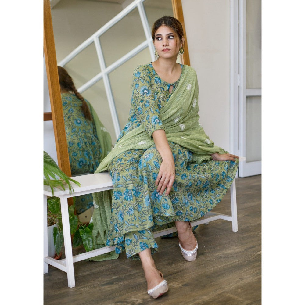 Gulabo Jaipur Orchid Green Anarkali (Set of 3)