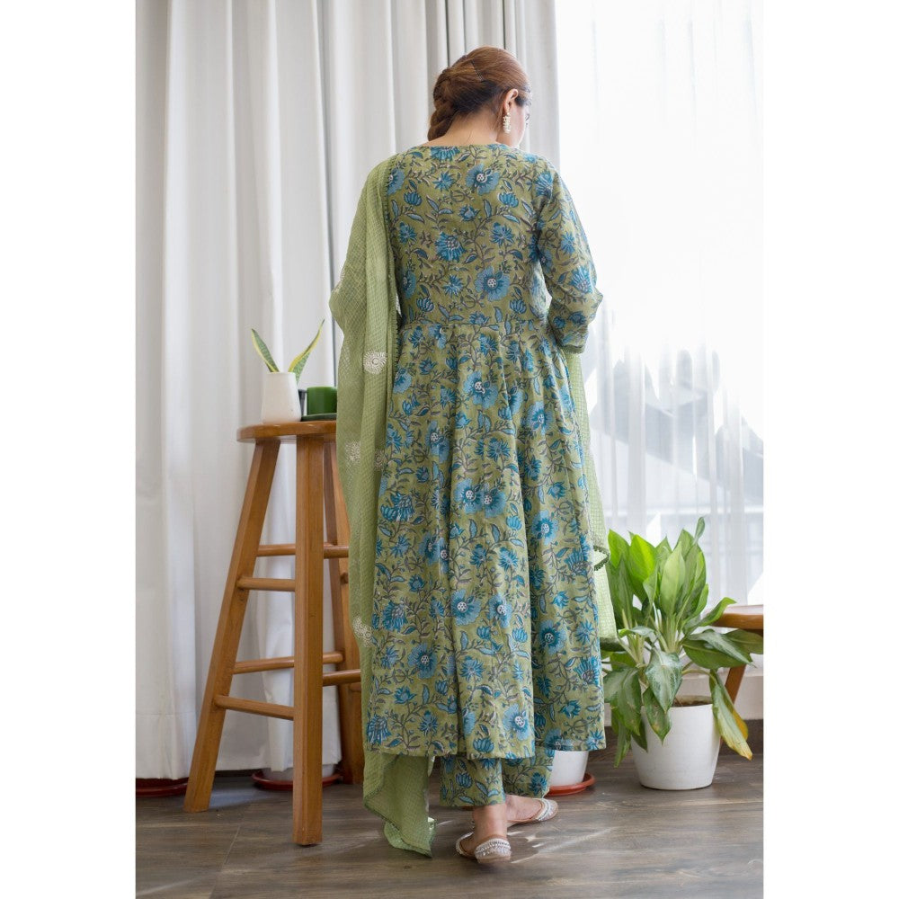 Gulabo Jaipur Orchid Green Anarkali (Set of 3)