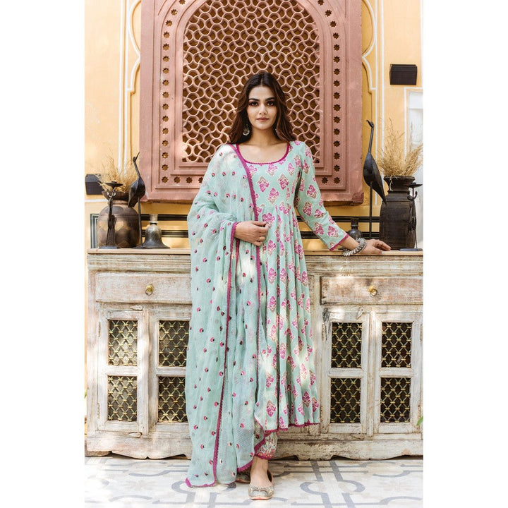 Gulabo Jaipur Tejal Blue Anarkali (Set of 3)