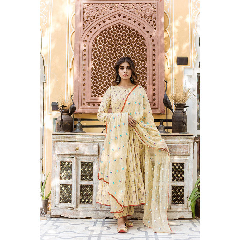 Gulabo Jaipur Ajita Beige Anarkali (Set of 3)