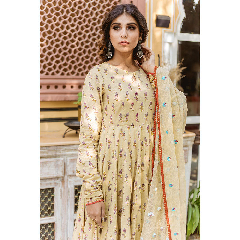 Gulabo Jaipur Ajita Beige Anarkali (Set of 3)