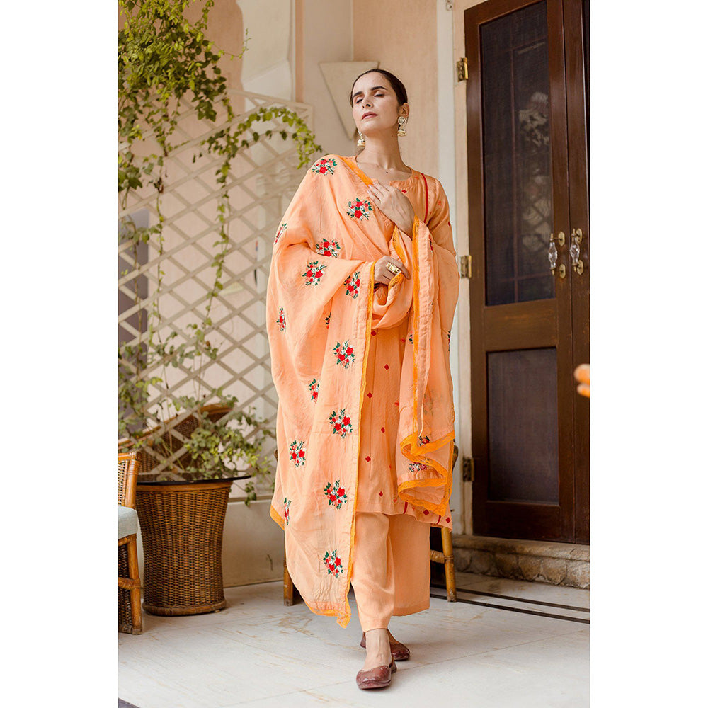 Gulabo Jaipur Amaira Orange Straight Kurta (Set of 3)