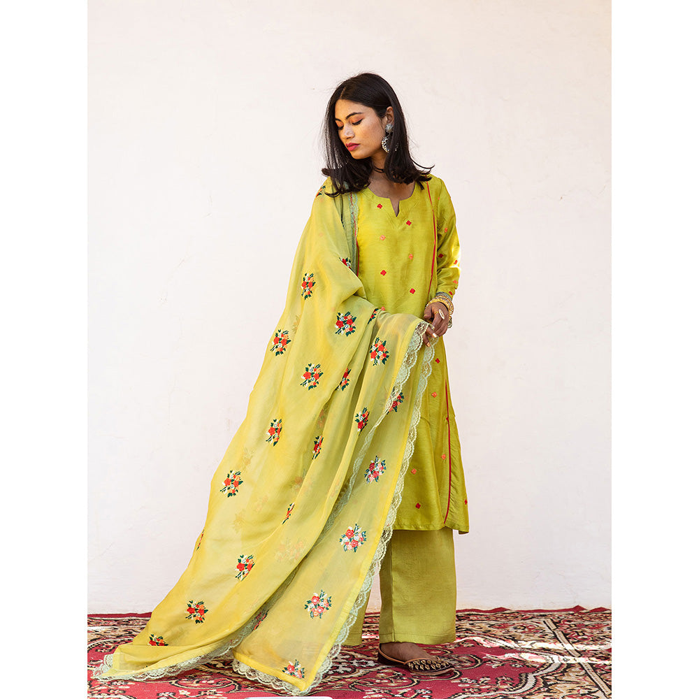 Gulabo Jaipur Amaira Green Straight Kurta (Set of 3)