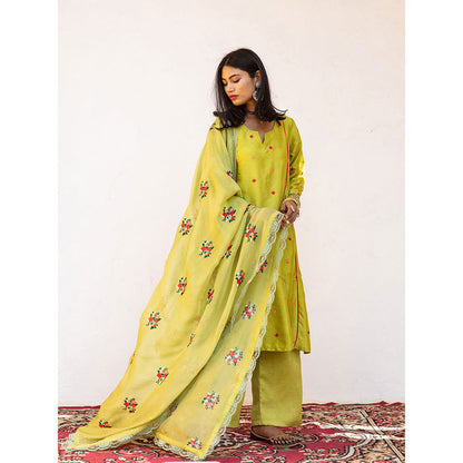 Gulabo Jaipur Amaira Green Straight Kurta (Set of 3)