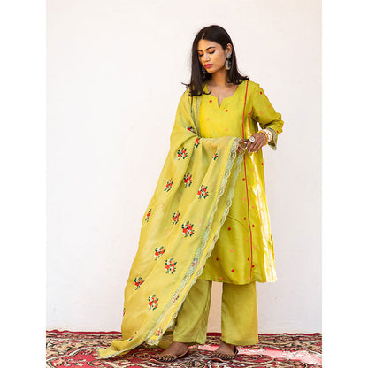 Gulabo Jaipur Amaira Green Straight Kurta (Set of 3)