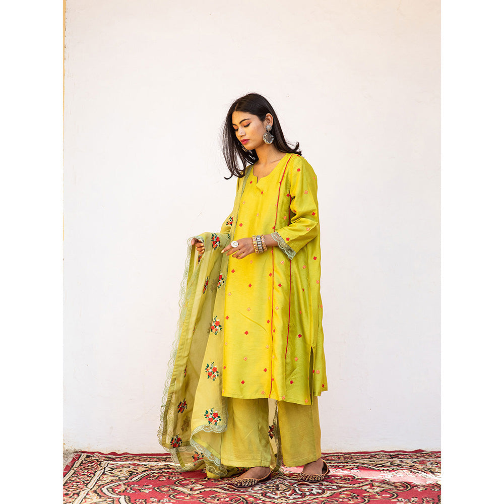 Gulabo Jaipur Amaira Green Straight Kurta (Set of 3)