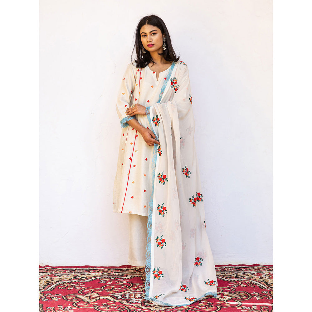 Gulabo Jaipur Amaira White Straight Kurta (Set of 3)