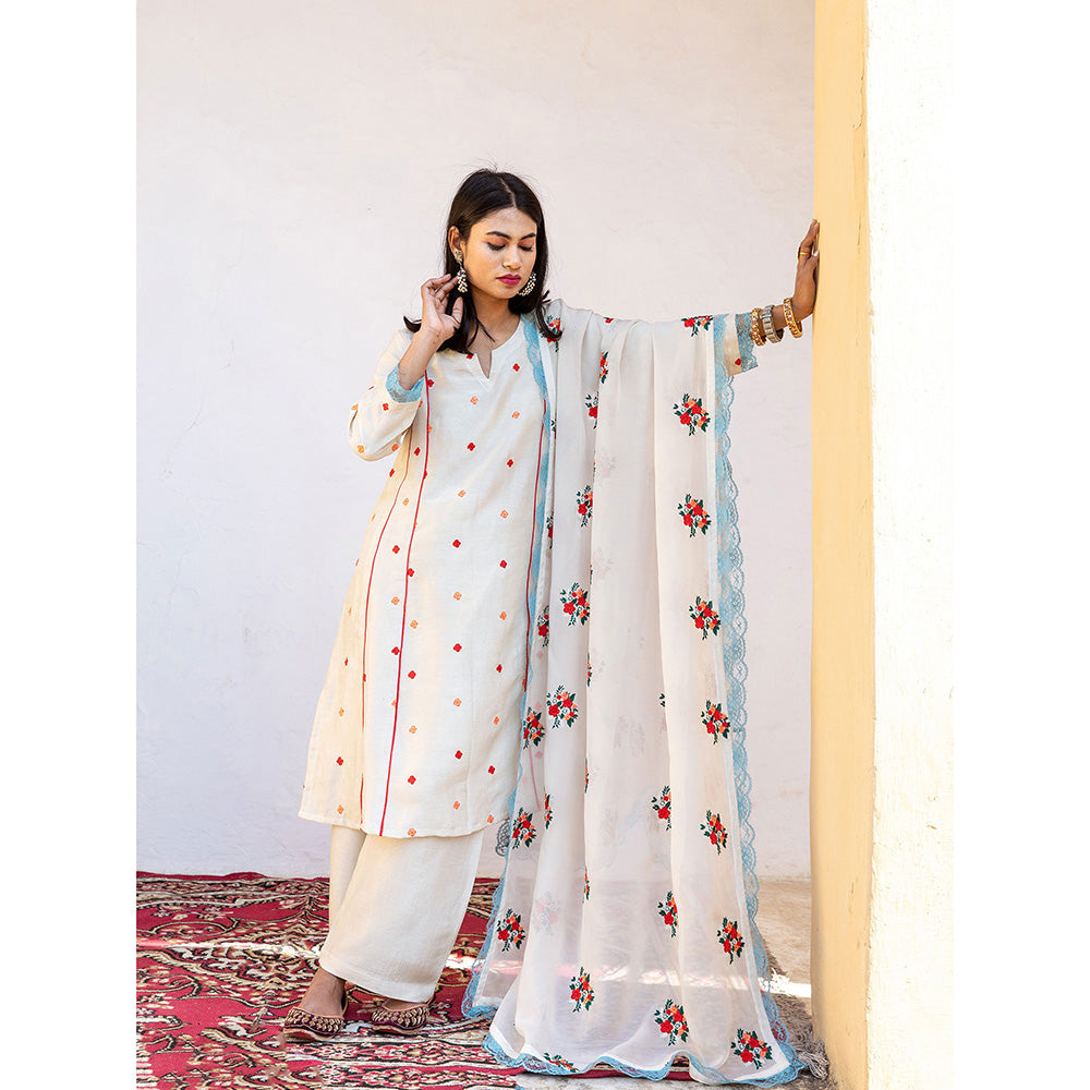 Gulabo Jaipur Amaira White Straight Kurta (Set of 3)