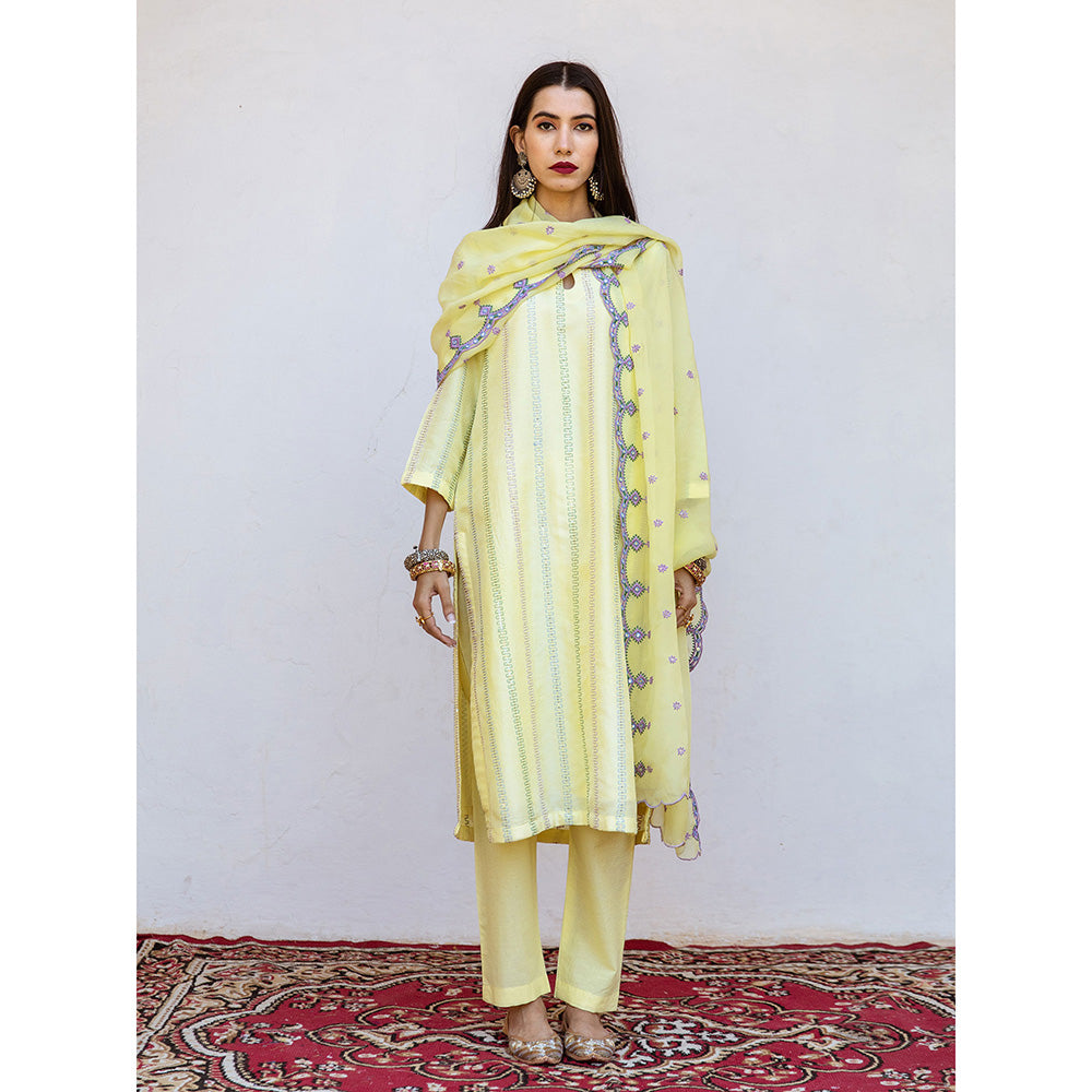 Gulabo Jaipur Barkha Yellow Straight Kurta (Set of 3)
