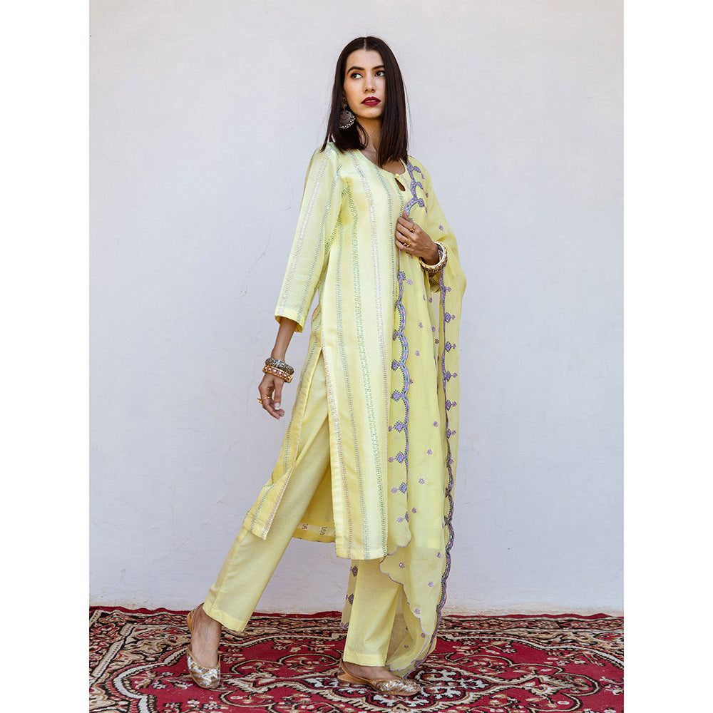 Gulabo Jaipur Barkha Yellow Straight Kurta (Set of 3)