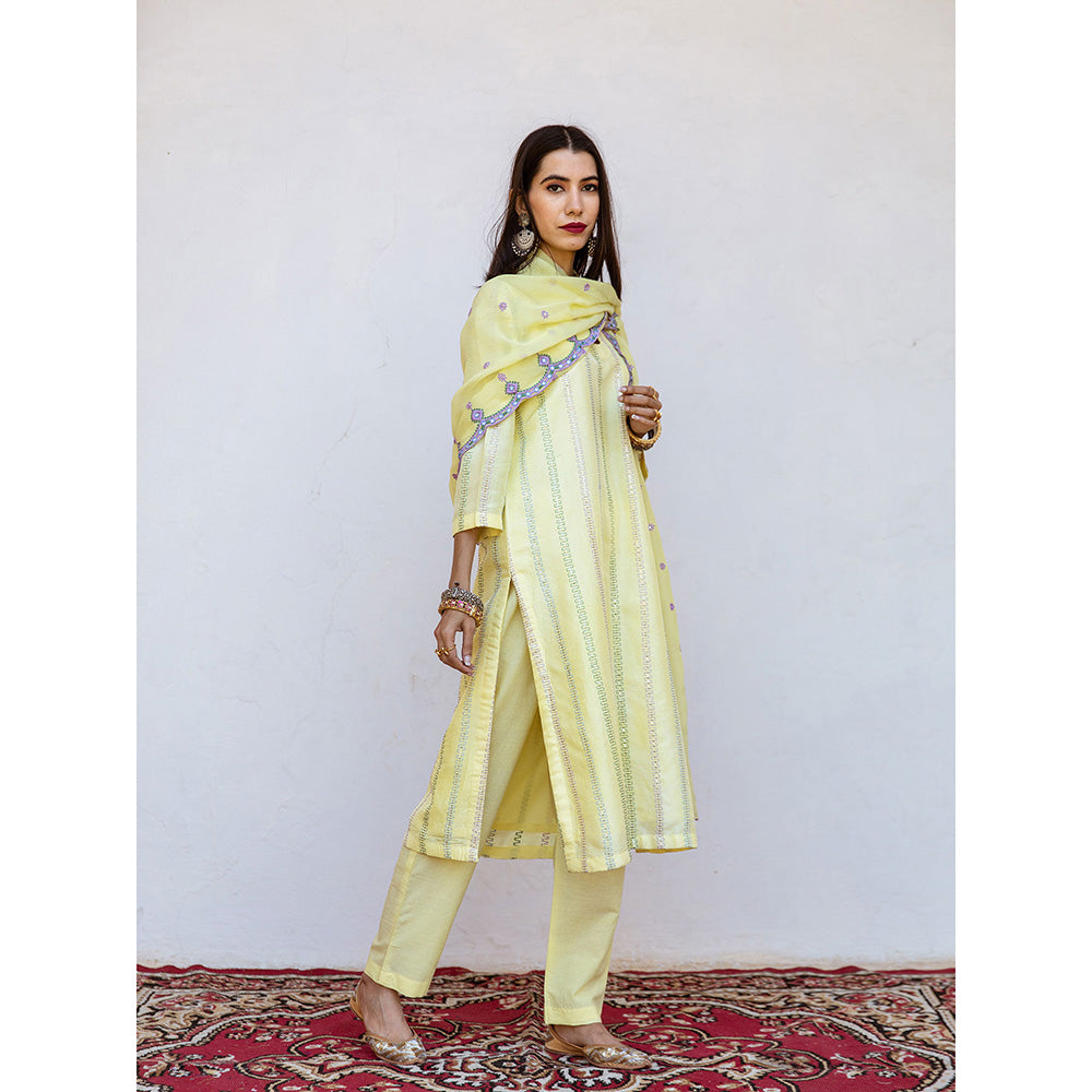 Gulabo Jaipur Barkha Yellow Straight Kurta (Set of 3)