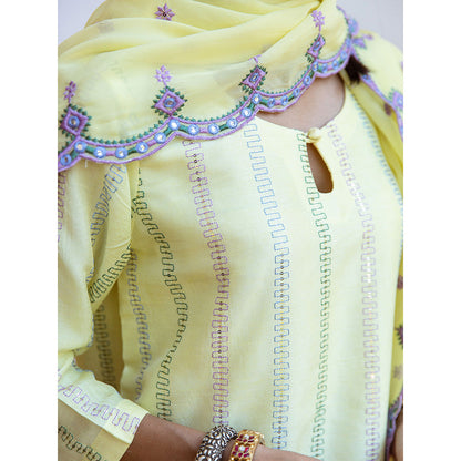 Gulabo Jaipur Barkha Yellow Straight Kurta (Set of 3)