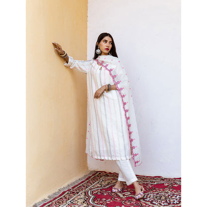Gulabo Jaipur Barkha White Straight Kurta (Set of 3)