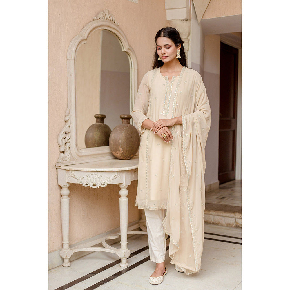 Gulabo Jaipur Jhalak Beige Straight Kurta (Set of 3)