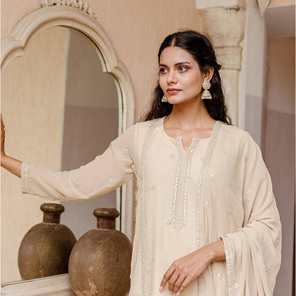 Gulabo Jaipur Jhalak Beige Straight Kurta (Set of 3)