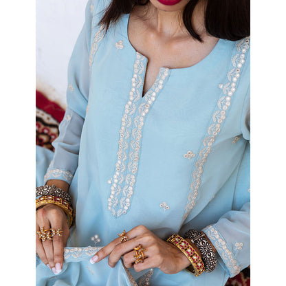Gulabo Jaipur Jhalak Sky Straight Kurta (Set of 3)