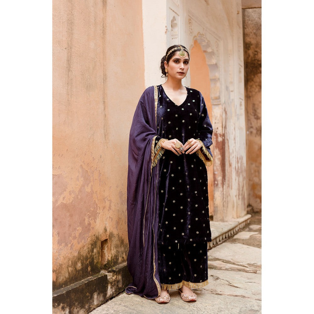 Gulabo Jaipur Chitra Navy Blue Kurta (Set of 3)
