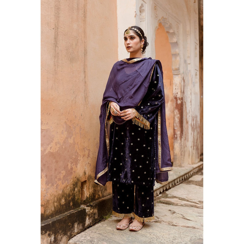 Gulabo Jaipur Chitra Navy Blue Kurta (Set of 3)