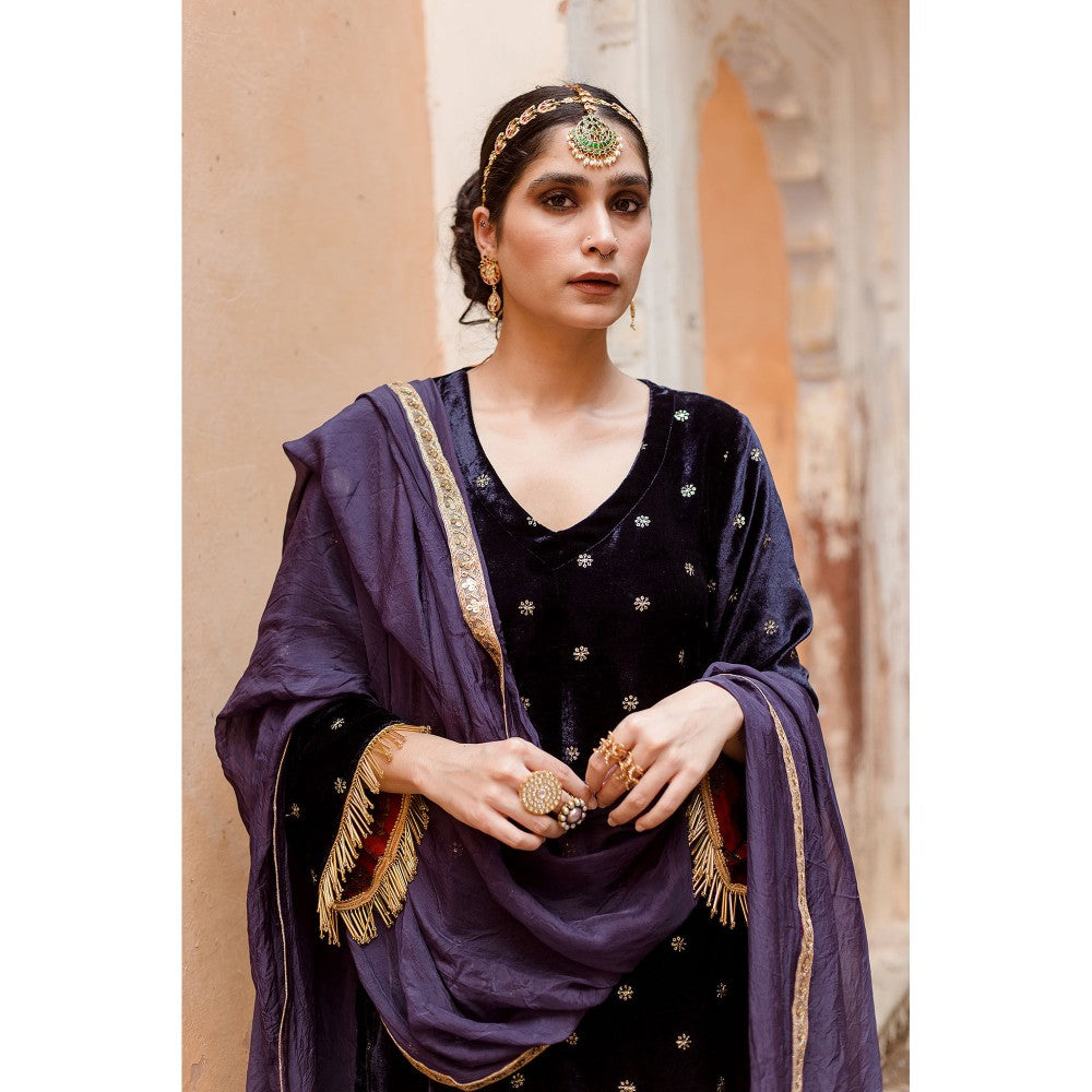 Gulabo Jaipur Chitra Navy Blue Kurta (Set of 3)