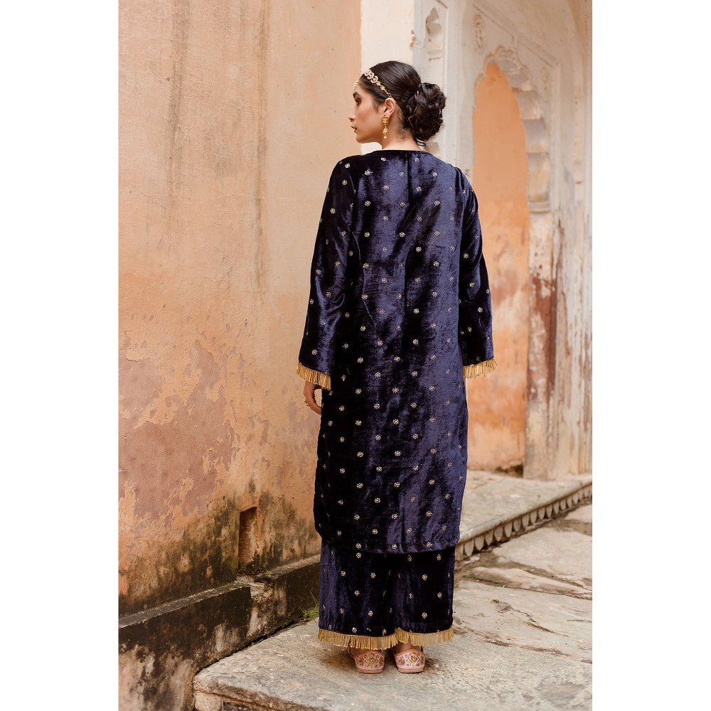 Gulabo Jaipur Chitra Navy Blue Kurta (Set of 3)