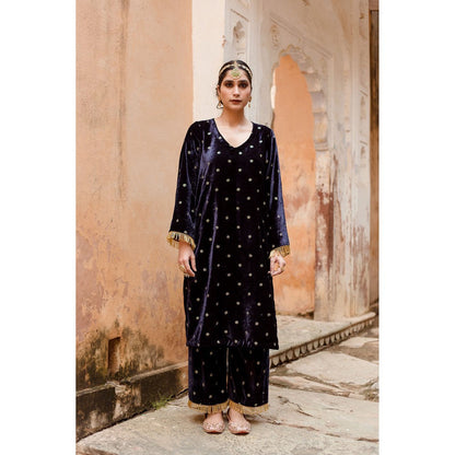 Gulabo Jaipur Chitra Navy Blue Kurta (Set of 3)