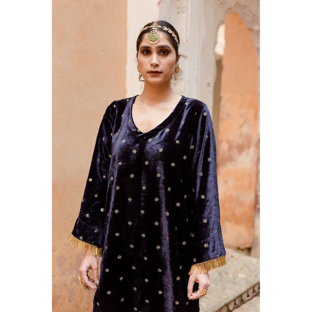 Gulabo Jaipur Chitra Navy Blue Kurta (Set of 3)