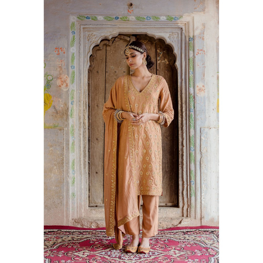 Gulabo Jaipur Sweta Brown Kurta (Set of 3)