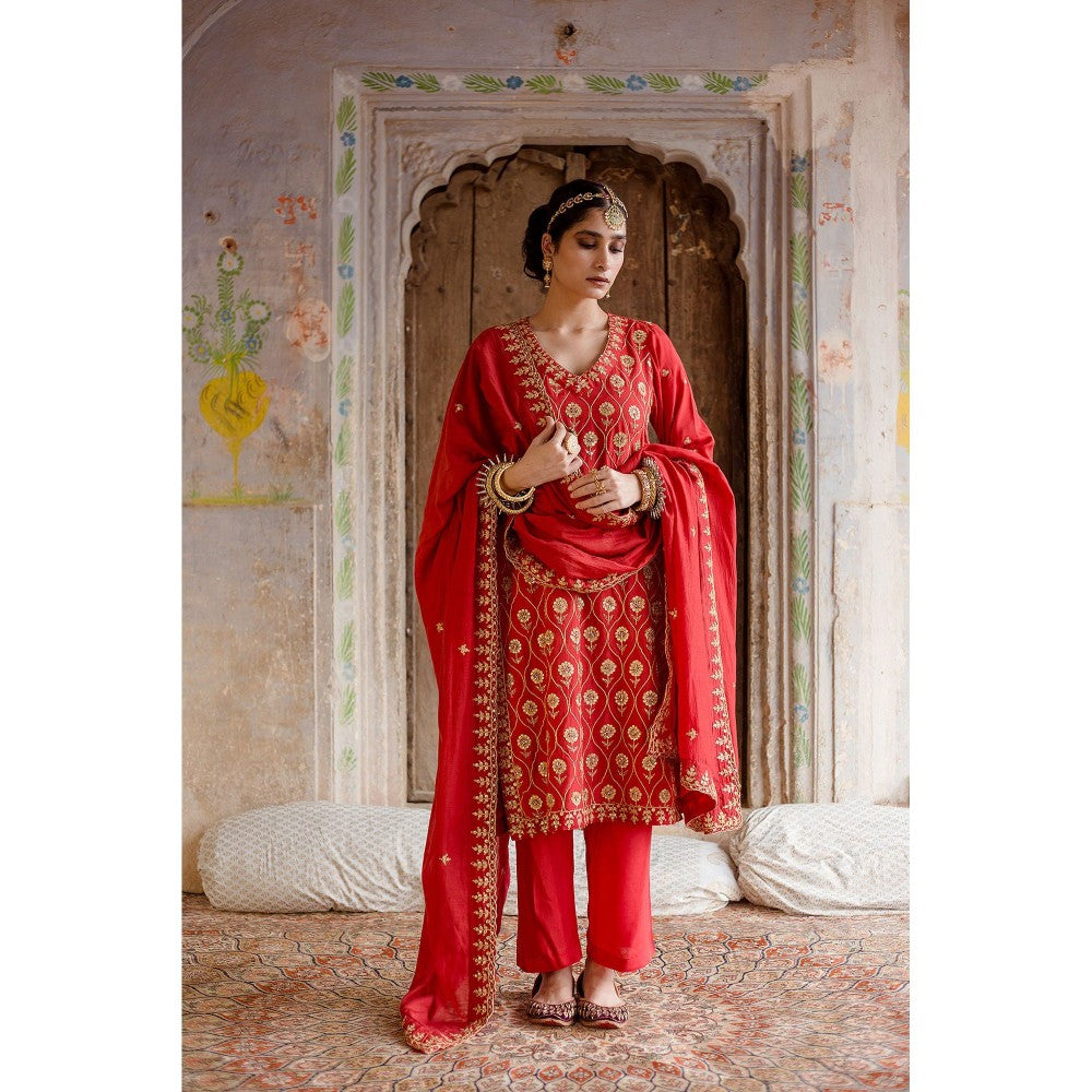 Gulabo Jaipur Sweta Red Kurta (Set of 3)