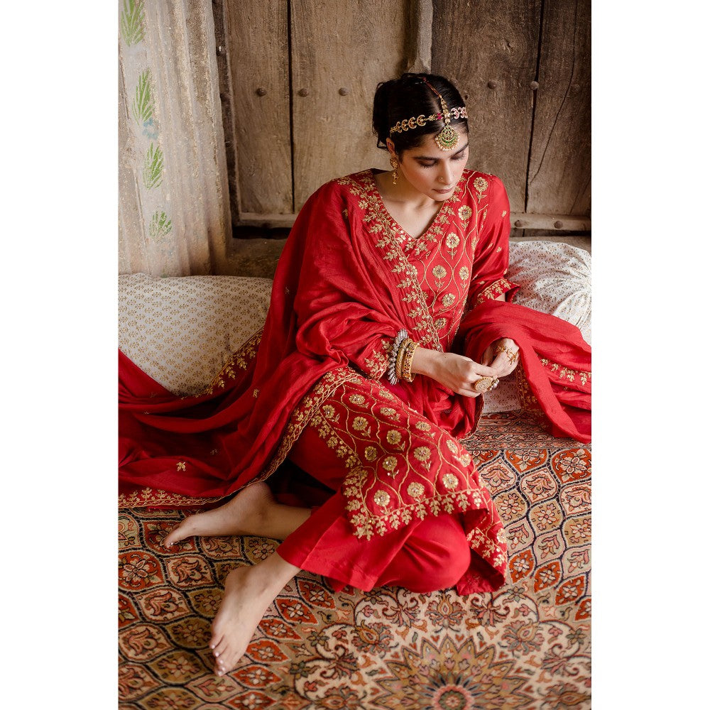 Gulabo Jaipur Sweta Red Kurta (Set of 3)