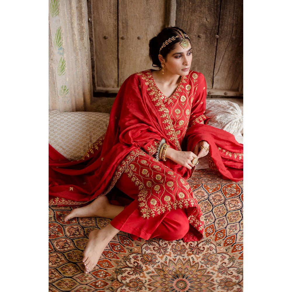 Gulabo Jaipur Sweta Red Kurta (Set of 3)