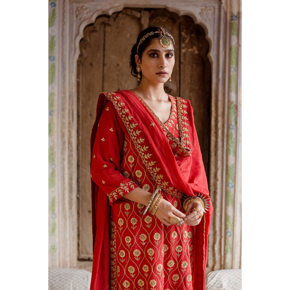 Gulabo Jaipur Sweta Red Kurta (Set of 3)